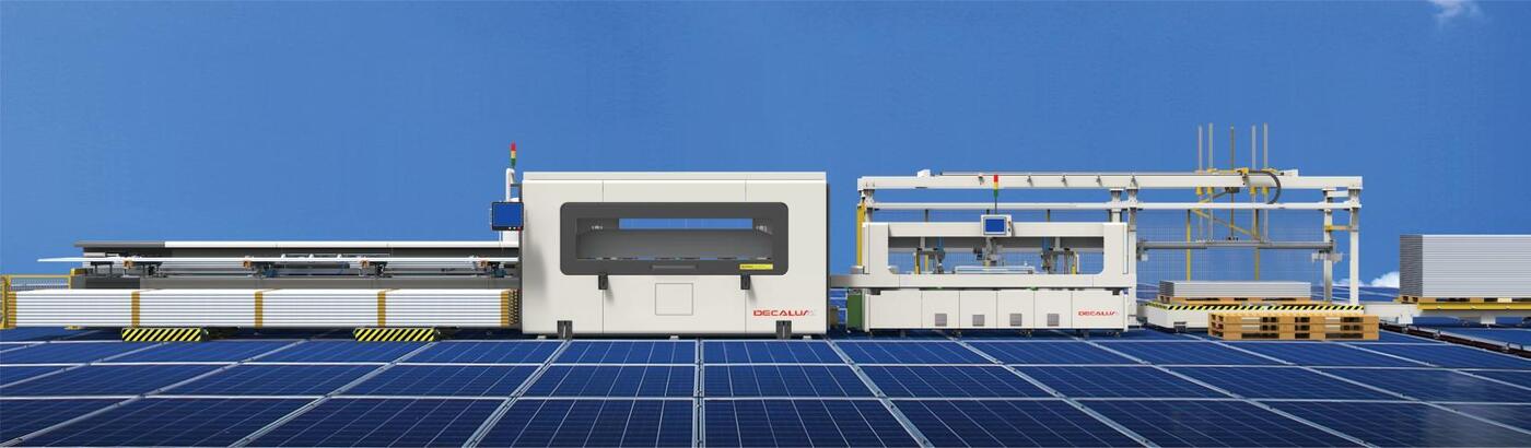 Automatic PV frame production line: feeding, sawing and punching stations